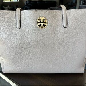 Tory Burch Light Beige Tote with Gold Logo